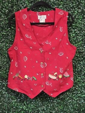 Red Paisley Embroidered Picnic Women's Vest